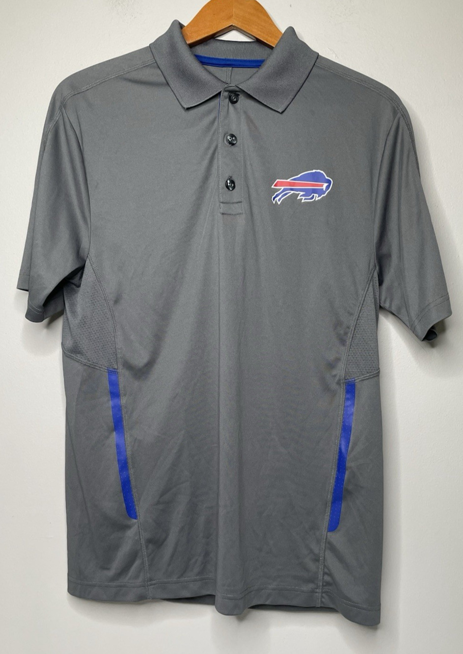 Majestic Buffalo Bills NFL Gray Performance Polo Shirt Short Sleeve Team Logo M